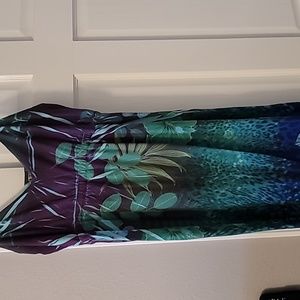 Long flowery with dark green and purple straps summer dress